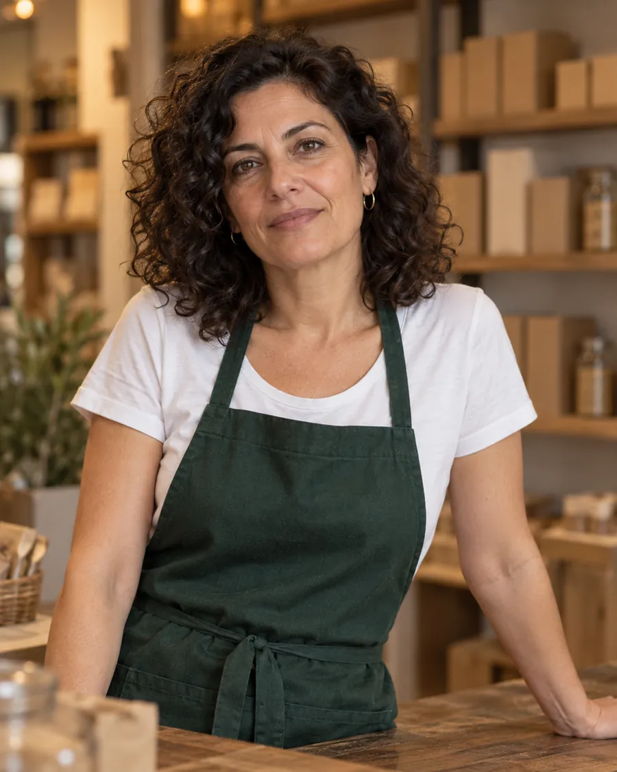 Ritratto di Chiara Bianco al bancone del negozio