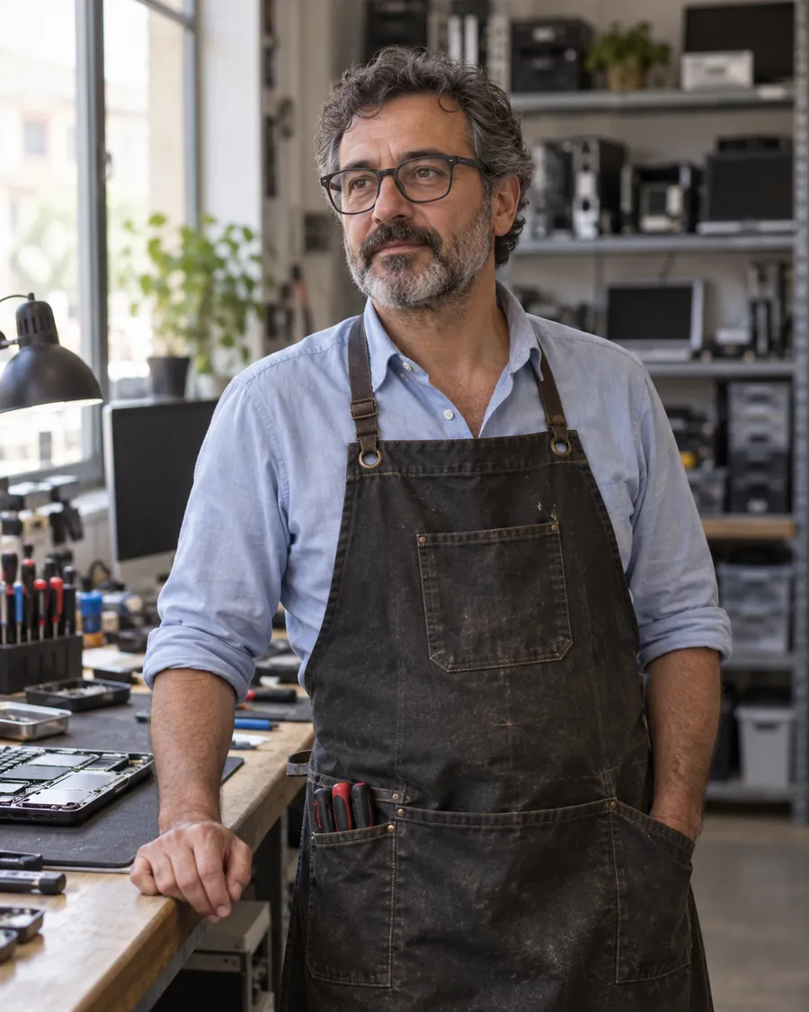 Ritratto di Lorenzo Ferrero nel laboratorio